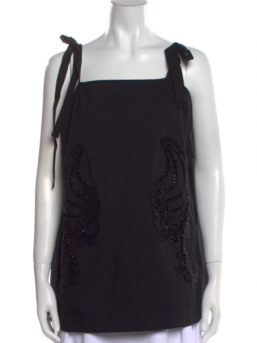 Prada Black Tie-Shoulder Embellished Tank